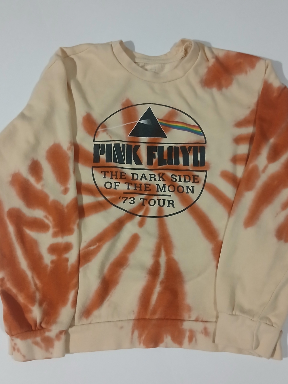 Pink Floyd Crewneck Sweater in Cream and Orange Tie-Dye